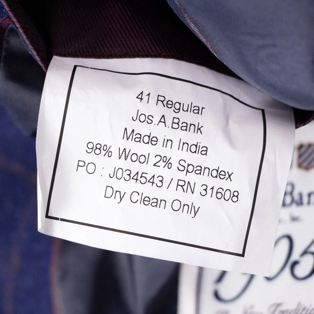 Jos A Bank Mens 41R Slim Fit Unstructured Blue Windowpane Wool Blazer Sport Coat